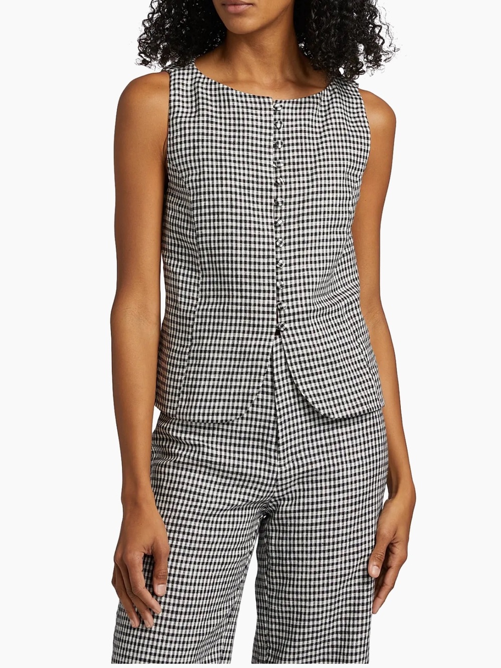 Reformation Addison Black & White Gingham Button-Front Sleeveless Top - Picture 5 of 8
